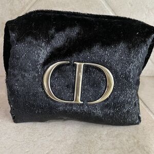 Christian Dior Black Shimmer Cosmetic Pouch CD Logo Star Zipper New
